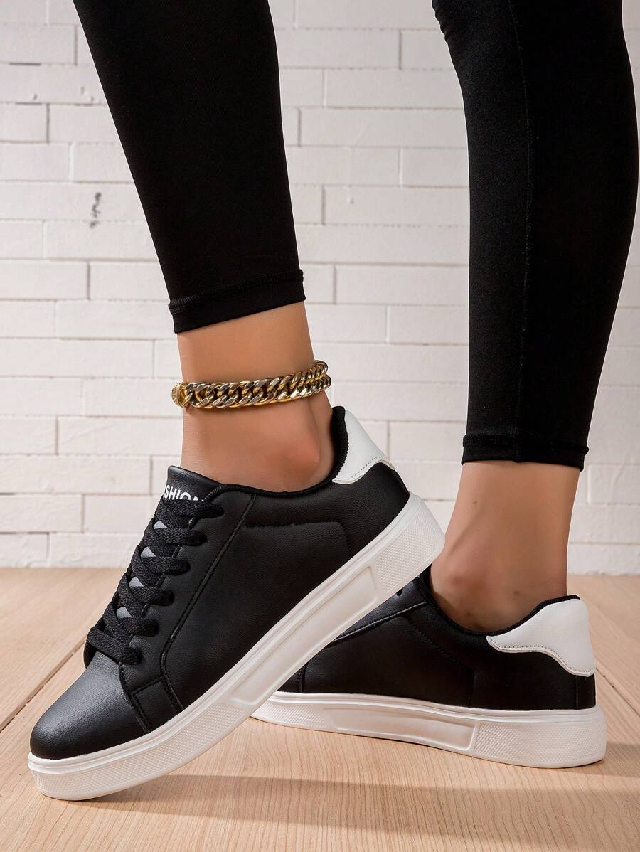 新款厚底纯白透气时尚女士休闲运动鞋，舒适软底防滑防臭耐用旅游鞋 - 黑白 - 查看 1