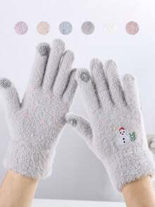 1 件雪人圆点刺绣保暖女士手套，街头户外万物寒冷，家庭聚会，节日礼物 - 彩色 - 查看 9