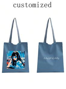 1 chiếc túi tote vải bố gấp gọn có thể tùy chỉnh, túi mua sắm nhẹ nhàng, có thể tùy chỉnh làm quà lưu niệm, trang trí tiệc, thời trang tối giản độc đáo, túi xách gấp gọn, thích hợp làm quà tặng Ngày Valentine, Halloween, Giáng sinh, sinh nhật. - Màu xanh lam - Xem 11
