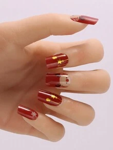 20 件全指甲尖盖速干凝胶指甲贴纸，带粘合剂的固体指甲凝胶包裹，压制美甲装饰。半固化凝胶美甲贴纸需要紫外线固化灯 - 彩色 - 查看 9