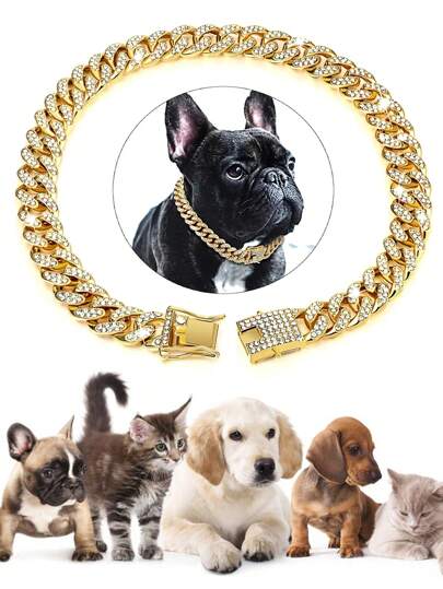 1 件嘻哈宠物链，狗仿钻项链，宠物合金项圈配饰，嘻哈风格配饰，适合日常佩戴和派对、万圣节和圣诞节礼物（建议订购大一码）