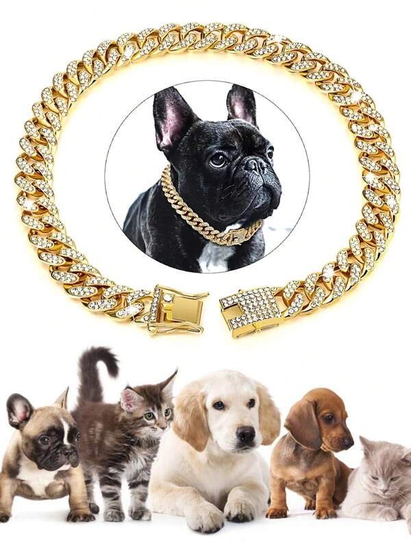 1pc Hip-Hop Pet Chain, Dog Rhinestone Necklace, Pet Alloy Collar Accessories, Hip Hop Style Accessory For Daily Wear And Parties