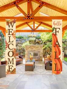 秋季装饰 - 家居秋季装饰 - 欢迎和你好，前门秋季标志，丰收装饰 - 悬挂树叶和南瓜，用于秋季家居装饰的门廊横幅，悬挂乡村风格的你好秋季花朵丰收标志壁挂，欢迎秋季标志，前门悬挂乡村丰收南瓜壁挂，用于秋季农舍家居感恩节派对门装饰 - 彩色 - 查看 4