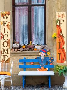 秋季装饰 - 家居秋季装饰 - 欢迎和你好，前门秋季标志，丰收装饰 - 悬挂树叶和南瓜，用于秋季家居装饰的门廊横幅，悬挂乡村风格的你好秋季花朵丰收标志壁挂，欢迎秋季标志，前门悬挂乡村丰收南瓜壁挂，用于秋季农舍家居感恩节派对门装饰 - 彩色 - 查看 3