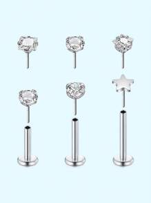 6-8PCS 18G 16G Push In Theadless Nose Rings Studs Hypoallergenic Flat Back Nose Piercing - Silver - View 10