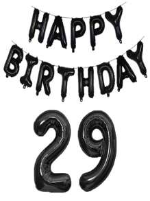 黑色生日快乐数字铝箔气球成人生日派对装饰10 11 14 15 16 18 25 30 35 40 50 60 70岁，圣诞节 - 黑色 - 查看 30