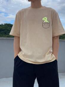 Men's Cotton T-Shirt Adult Plus Size Kids Dino Pocket Fashion Streetwear Over - Màu be - Xem 1