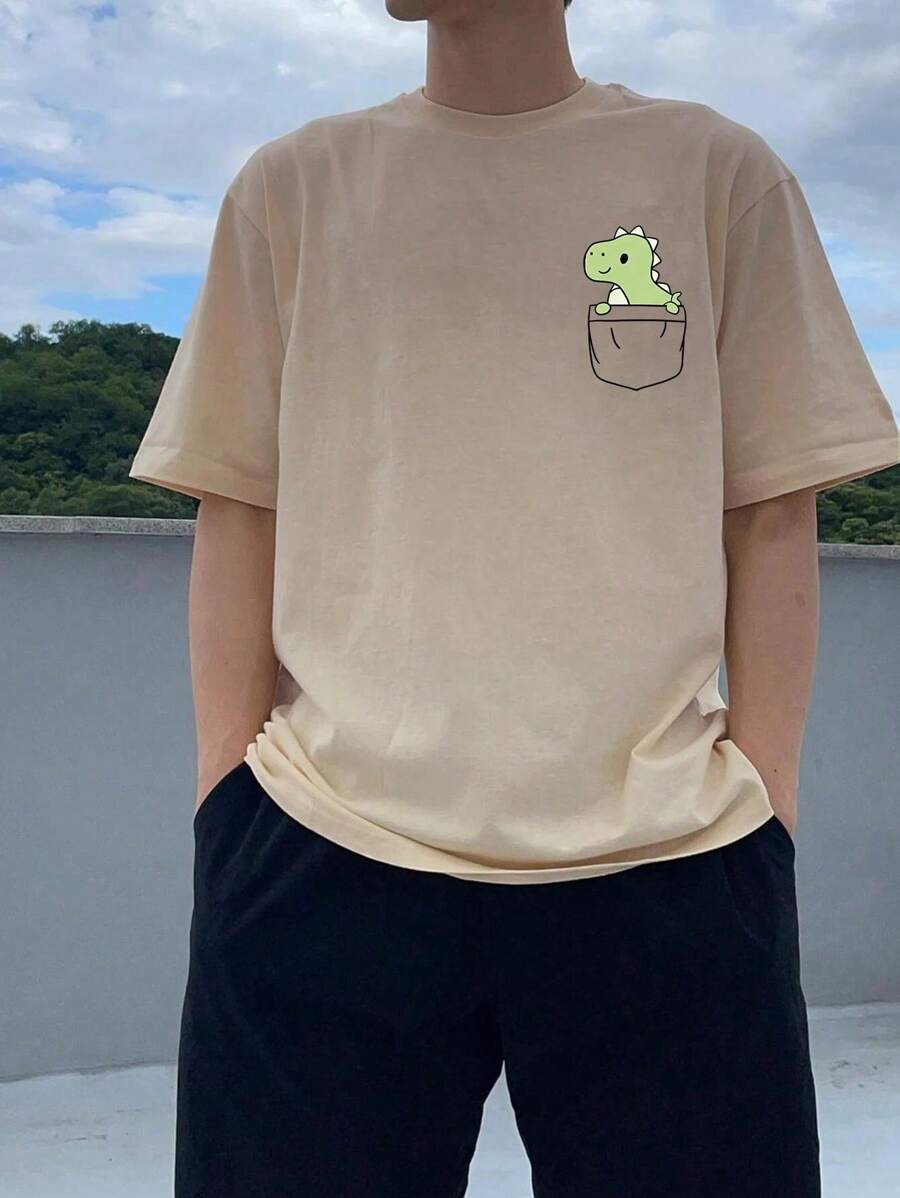 Men's Cotton T-Shirt Adult Plus Size Kids Dino Pocket Fashion Streetwear Over - Màu be - Xem 1