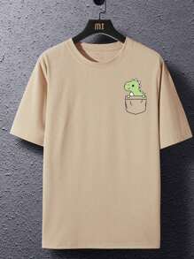Men's Cotton T-Shirt Adult Plus Size Kids Dino Pocket Fashion Streetwear Over - Màu be - Xem 2