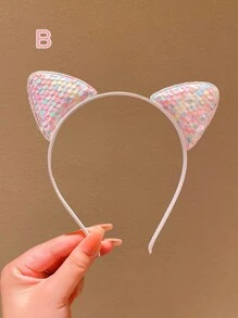 1/2/3/4/5/6pcs Girls Colorful Cat Ear Sequin Hair Hoop - Multicolor - View 9