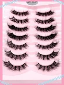 Asiteo 7 Pairs 3D Transparent False Eyelashes With Natural Delicate Faux Mink Lashes, 7 Mixed Styles, Fluffy & Curly Cat Eye Lashes - 黑色 - 查看 4