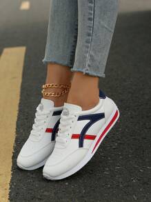 Damen Farbblock Schnürsneaker, modische, leichte, bequeme Slip-On Flache Schuhe