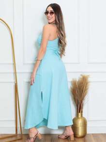 Sweatshirt Skirt With Long Slit, Plus Size - 淺藍色 - 查看 2