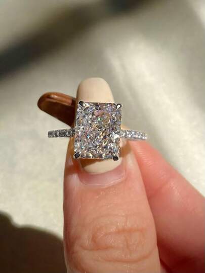 ESBERRY A High Sparkle Emerald  Green Engagement Ring Wedding Band For Women S925 Sterling Silver Promise Ring Eternity Ring Vintage  Fine Jewelry Gift For Party Dating Bridal Jewelry