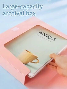 A4彩色折叠文件盒/收纳盒/剪贴板盒/发票夹，桌面整理器用塑料合同文件盒，办公用品，莫兰迪色返校，学校用品 - A4背寬5.5CM - 查看 3