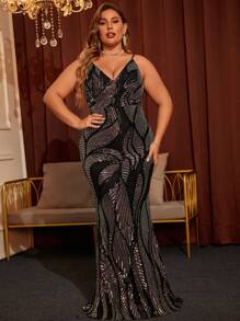 大码多色亮片 V 领吊带礼服、晚礼服，适合婚礼嘉宾、毕业典礼、晚宴 - 彩色 - 查看 4