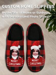 1 Pair Christmas Custom Home Slippers, Personalized Santa Photo Home Slippers, Custom Christmas Hat Thick Sole Home Slippers, Personalized Home Slippers, Photo Home Slippers, Personalized Home Slippers For Women And Men, Personalized Home Slippers, Halloween Gift, Funny Gift ﻿