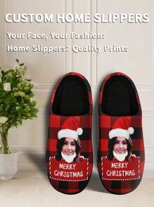 1 Pair Christmas Custom Home Slippers, Personalized Santa Photo Home Slippers, Custom Christmas Hat Thick Sole Home Slippers, Personalized Home Slippers, Photo Home Slippers, Personalized Home Slippers For Women And Men, Personalized Home Slippers, Halloween Gift, Funny Gift ﻿