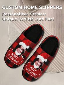 1 Pair Christmas Custom Home Slippers, Personalized Santa Photo Home Slippers, Custom Christmas Hat Thick Sole Home Slippers, Personalized Home Slippers, Photo Home Slippers, Personalized Home Slippers For Women And Men, Personalized Home Slippers, Halloween Gift, Funny Gift ﻿
