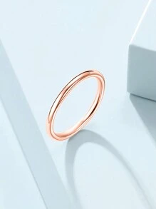 MADEONE 1 pieza Anillo liso para mujer, Plata de ley S925, Anillo solitario clásico, Joyería exquisita, Regalo de decoración diaria - Oro rosa - Ver 4