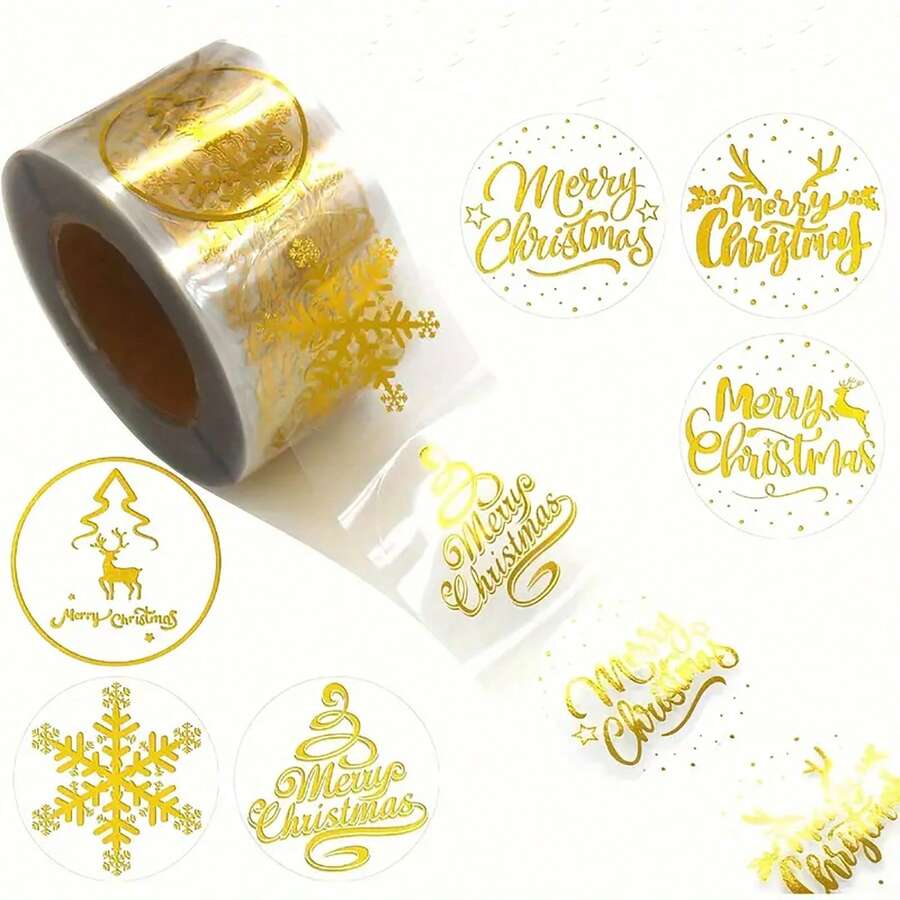 1 Cuộn 500 Nhãn Dán Giấy Bạc Vàng Giáng Sinh - Nhãn PVC Lời Chúc Mừng Ngày Lễ Các Loại Để Trang Trí Quà Tặng, Đường Kính 1 Inch, Con Dấu Thiết Kế Ngày Lễ Nhiều Kiểu Dáng, Giáng Sinh - Nhiều màu - Xem 1