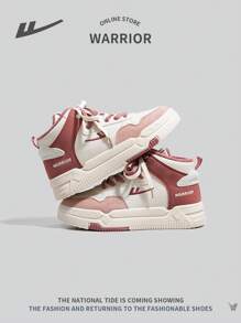 WARRIOR Sneaker casual con lacci, alta alla caviglia, per donne, con fodera in pelliccia calda, leggere e comode per esterni, con suola antiscivolo e colori a contrasto
