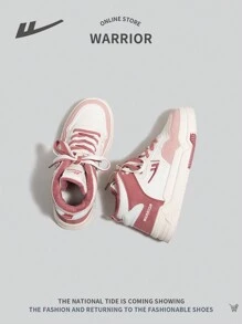WARRIOR Sneaker casual con lacci, alta alla caviglia, per donne, con fodera in pelliccia calda, leggere e comode per esterni, con suola antiscivolo e colori a contrasto