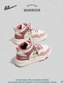 WARRIOR Sneaker casual con lacci, alta alla caviglia, per donne, con fodera in pelliccia calda, leggere e comode per esterni, con suola antiscivolo e colori a contrasto