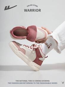 WARRIOR Sneaker casual con lacci, alta alla caviglia, per donne, con fodera in pelliccia calda, leggere e comode per esterni, con suola antiscivolo e colori a contrasto