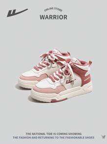 WARRIOR Sneaker casual con lacci, alta alla caviglia, per donne, con fodera in pelliccia calda, leggere e comode per esterni, con suola antiscivolo e colori a contrasto