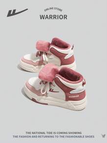 WARRIOR Sneaker casual con lacci, alta alla caviglia, per donne, con fodera in pelliccia calda, leggere e comode per esterni, con suola antiscivolo e colori a contrasto