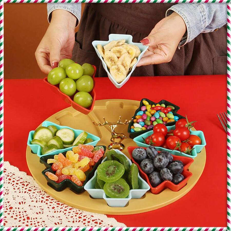 Charola en forma de árbol de Navidad para aperitivos festivos - Opción perfecta para restaurantes/hoteles. Platos y conjunto para dip en forma de árbol de Navidad, Plato para aperitivos navideños con charola, Plato para aperitivos, postre, ensalada de frutas desmontable, Charola para cubiertos - Opción perfecta para restaurantes