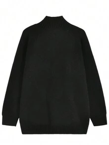 Casual Bear Pattern Crew Neck Raglan Sleeve Loose Knit Sweater, Autumn/Winter - Black - View 5