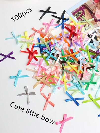 100pcs/Set Colorful Christmas Mini Satin Bow Ribbons, 0.12 Inch Mixed Color, Perfect For DIY Crafts, Hair Clips, Hats, Socks, Gift Wrapping, Apparel, Birthday Party Decorations, Bridal Wedding, Graduation Ceremony And Holiday Scenes,Christmas Valentine Day