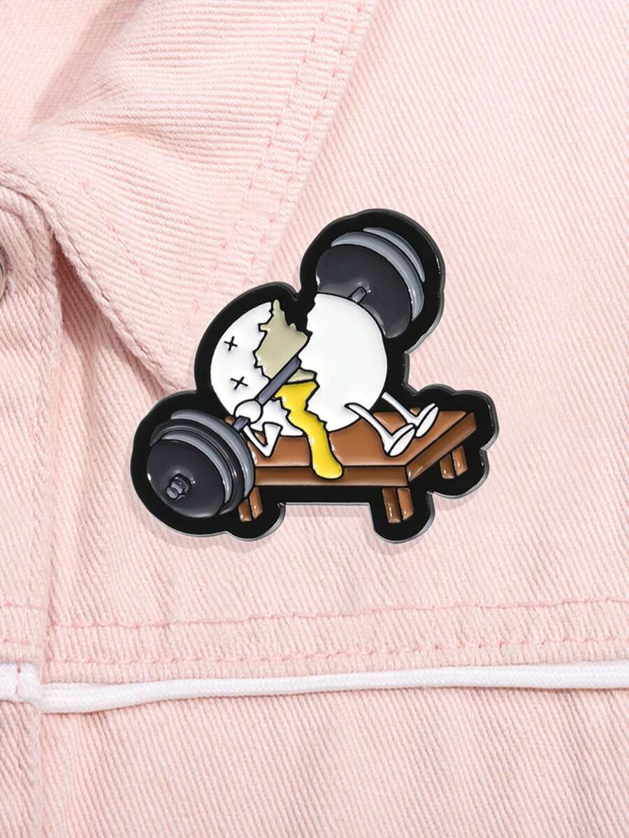 1pc Weightlifting Broken Egg Enamel Pin Custom Funny Cute Metal Brooches Lapel Backpack Badge Jewelry Accessories Gift For Friends