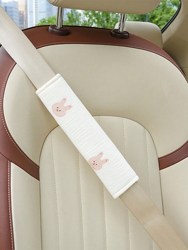 1pc Cartoon Bear & Rabbit Printed Car Safety Belt Shoulder Pad