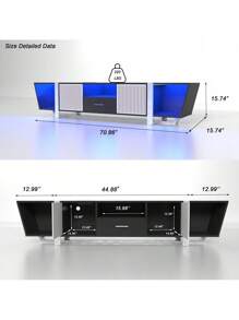 TV Console With Large Storage Cabinets, Biplane Shape Design LED TV Stand With Remote Control, Multiple Modes Changing Lights Modern Entertainment Center With Power Cord, Black,Good Furniture