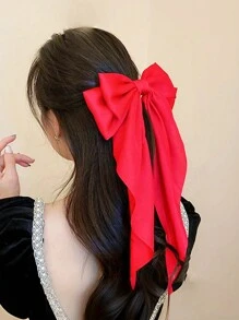 12个随机颜色缎面蝴蝶结发夹，女士发饰，可爱，超大长尾发夹，金属发夹，爪夹，学习用品，发饰，头部配饰，发卡 - 彩色 - 查看 5
