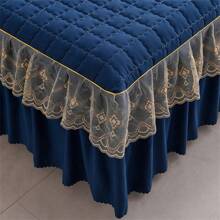 3 件套绗缝床裙套装（1 件床裙 + 2 个枕套），蕾丝花边，时尚优雅，吸湿排汗，抗皱，安静，可拆卸床垫套 - 藏青色 - 查看 8