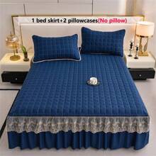 3 件套绗缝床裙套装（1 件床裙 + 2 个枕套），蕾丝花边，时尚优雅，吸湿排汗，抗皱，安静，可拆卸床垫套 - 藏青色 - 查看 4