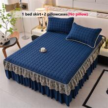 3 件套绗缝床裙套装（1 件床裙 + 2 个枕套），蕾丝花边，时尚优雅，吸湿排汗，抗皱，安静，可拆卸床垫套 - 藏青色 - 查看 5