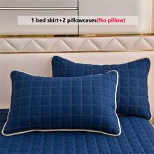 3 件套绗缝床裙套装（1 件床裙 + 2 个枕套），蕾丝花边，时尚优雅，吸湿排汗，抗皱，安静，可拆卸床垫套 - 藏青色 - 查看 6