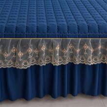 3 件套绗缝床裙套装（1 件床裙 + 2 个枕套），蕾丝花边，时尚优雅，吸湿排汗，抗皱，安静，可拆卸床垫套 - 藏青色 - 查看 7