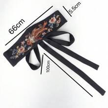 1 件女士传统中国风复古刺绣缎带腰带夏季、学校秋季、秋季、万圣节 - 黑色 - 查看 8