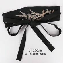 1 件女士传统中国风复古刺绣缎带腰带夏季、学校秋季、秋季、万圣节 - 黑色 - 查看 9