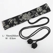 1 件女士传统中国风复古刺绣缎带腰带夏季、学校秋季、秋季、万圣节 - 黑色 - 查看 7