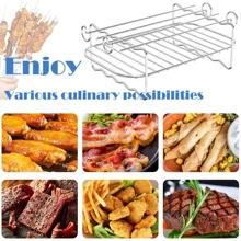 NetHong Air Fryer Accessories Kit - 2 Stainless Steel Rack & 100 Pcs Non-Stick Air Fryer Disposable Paper, BPA F.Ree & Dishwasher Friendly - Silver - View 7