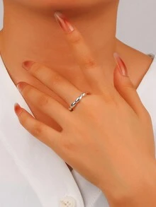 1 件 925 纯银简约链式可调节情侣戒指，轻巧奢华，适合日常休闲和办公室佩戴，可叠戴 - 銀色 - 查看 5