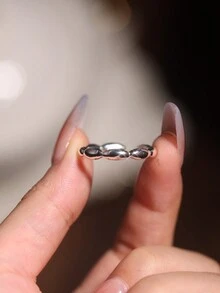 1 件 925 纯银简约链式可调节情侣戒指，轻巧奢华，适合日常休闲和办公室佩戴，可叠戴 - 銀色 - 查看 1