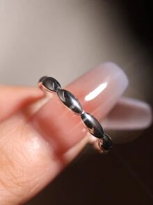 1 件 925 纯银简约链式可调节情侣戒指，轻巧奢华，适合日常休闲和办公室佩戴，可叠戴 - 銀色 - 查看 4